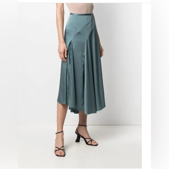 Vince Pleat-Detail Midi Skirt Drape Asymmetric Hem , size 0/XS - Picture 11 of 13